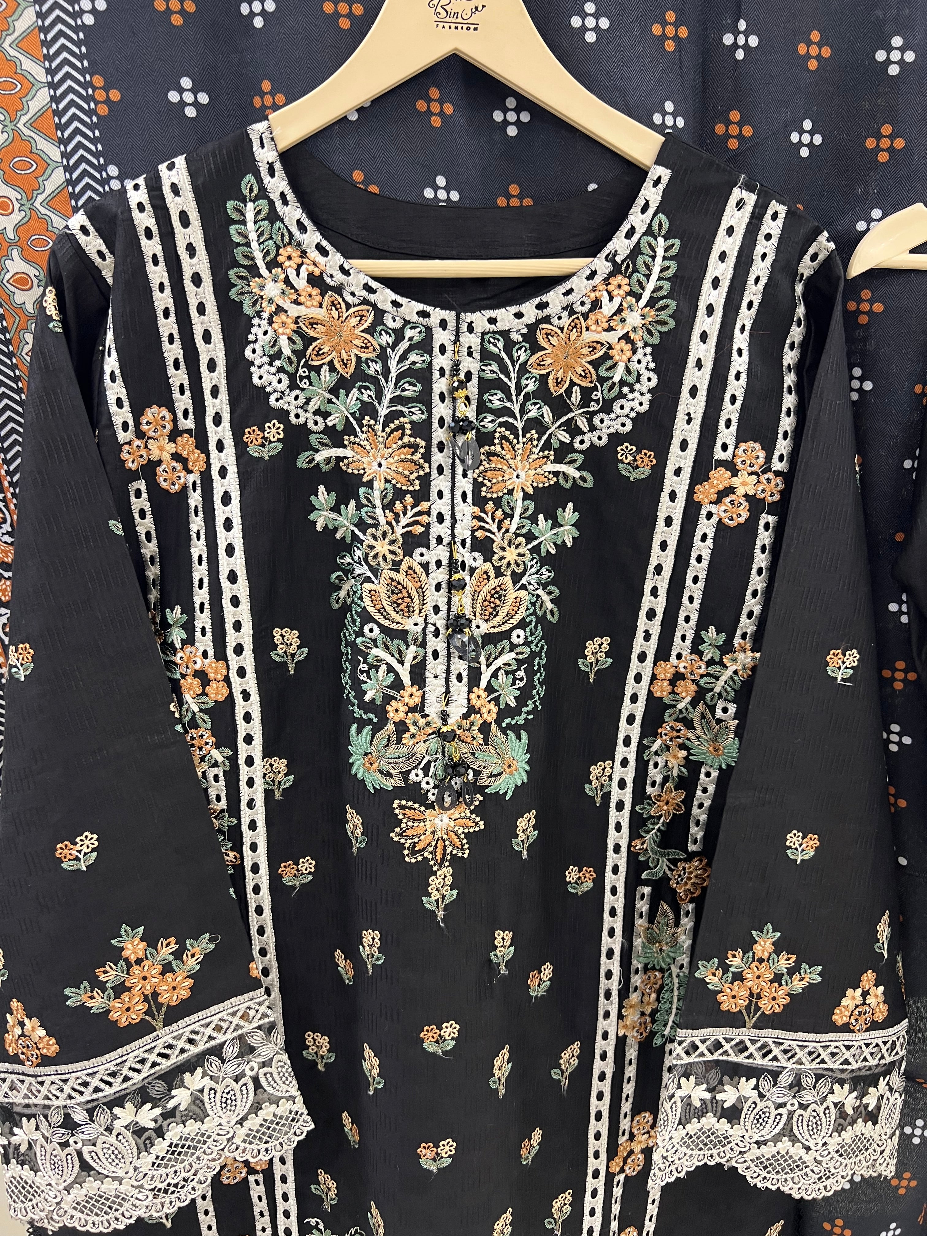 Black Aura Embroidery Three piece